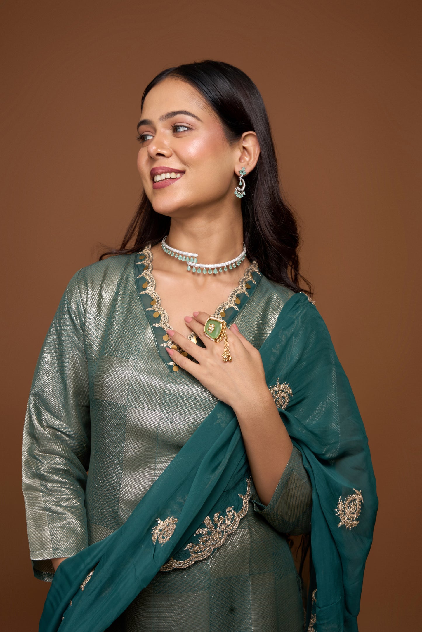 TEAL GREEN KURTA AND PANTS SET