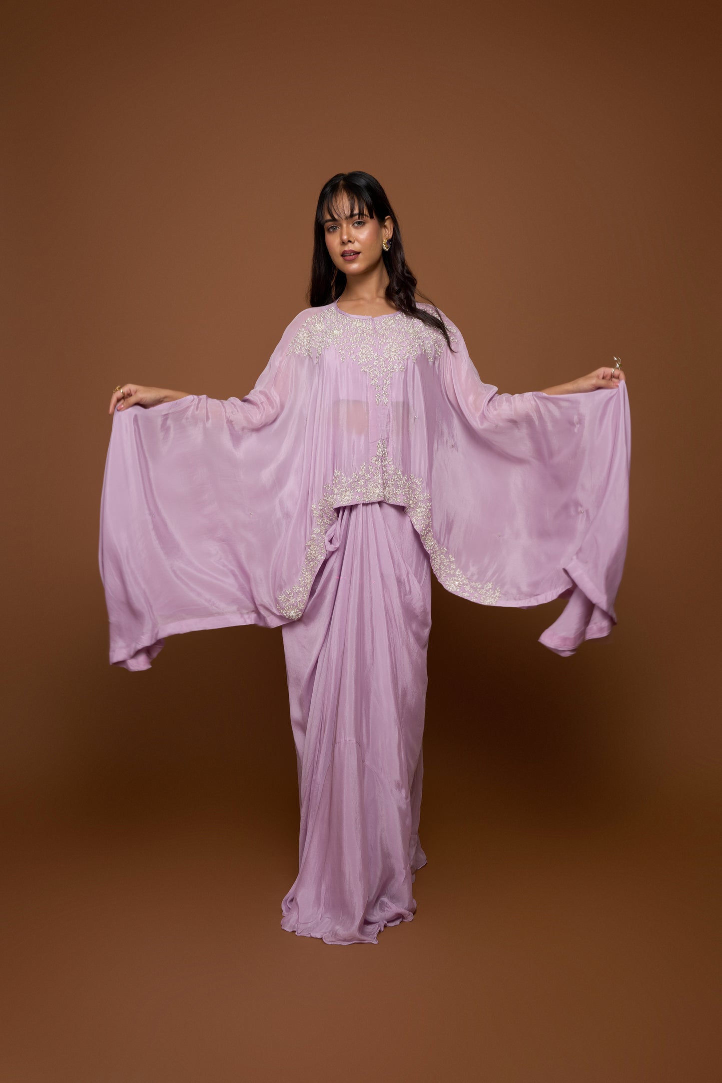LILAC CAPE AND COWL SKIRT SET