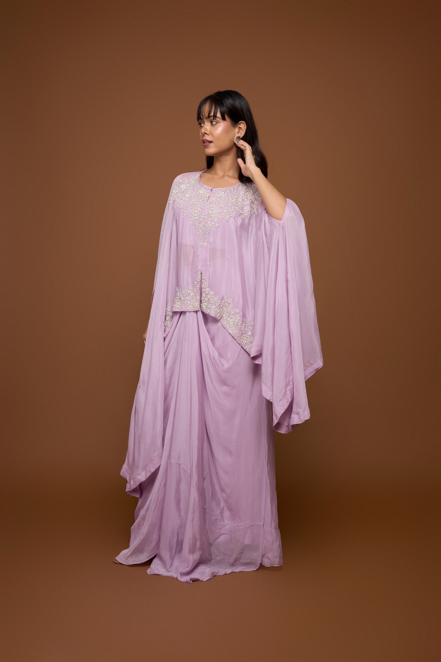 LILAC CAPE AND COWL SKIRT SET