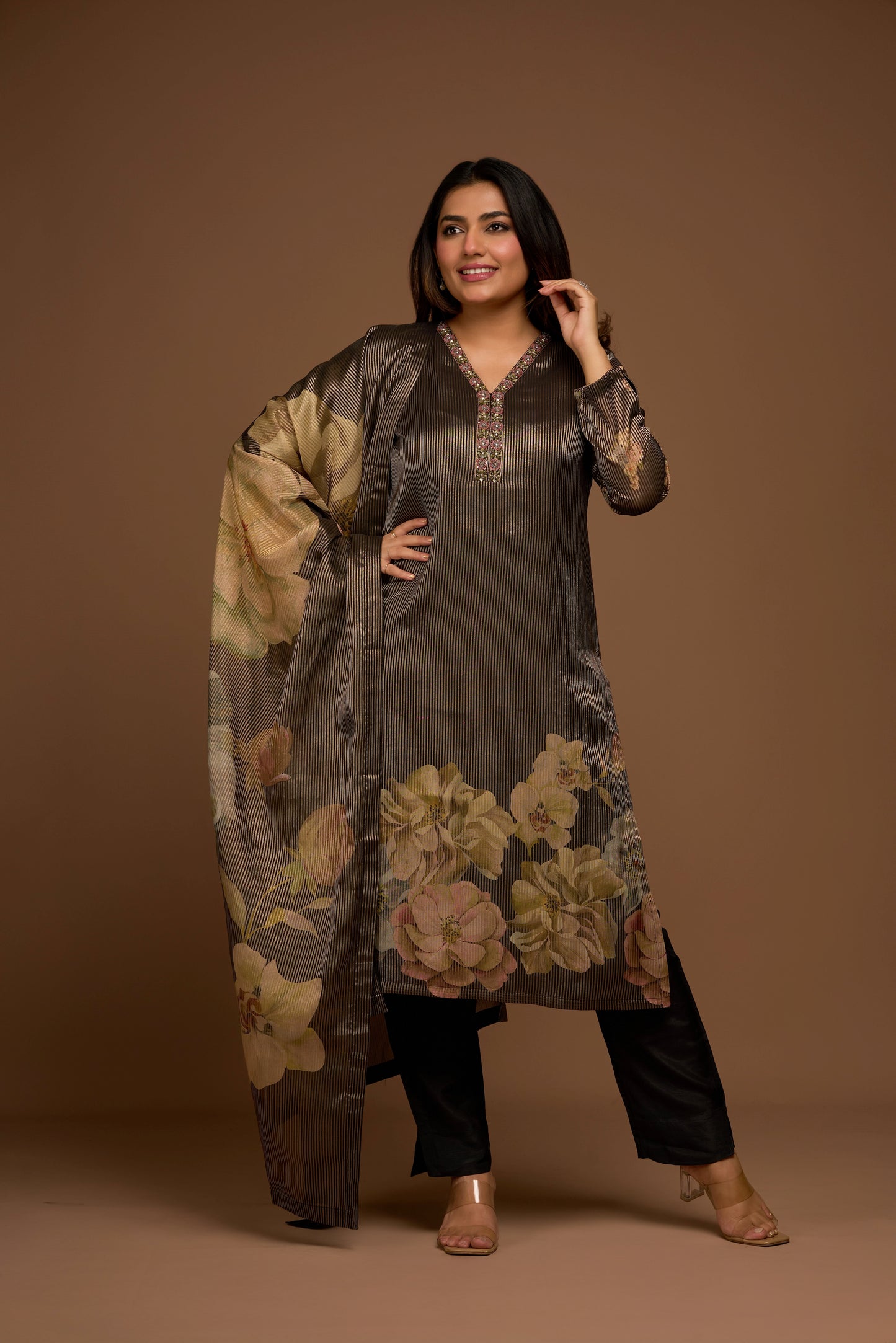 BLACK KURTA PANTS SET WITH DUPATTA