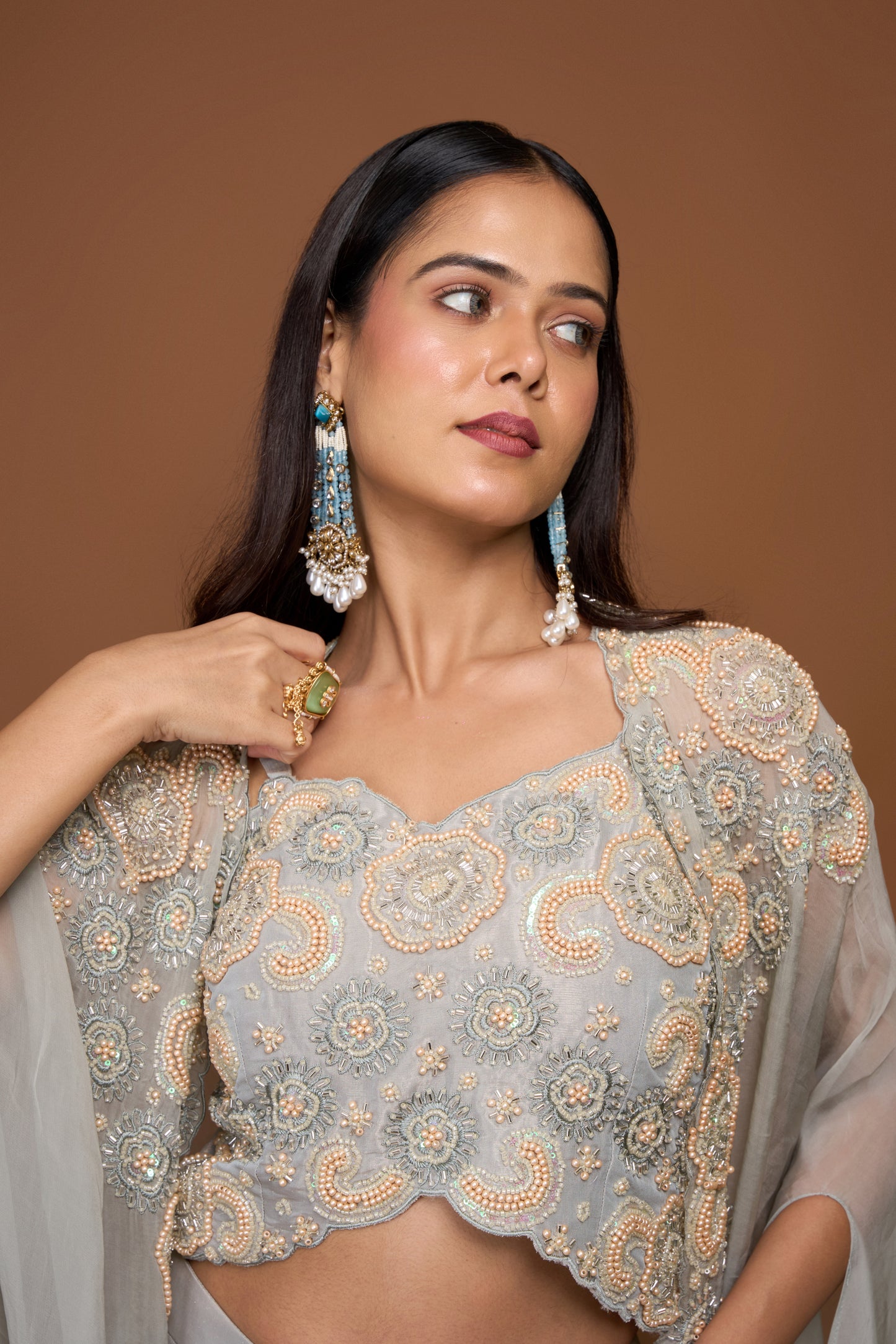 FROST BLUE CAPE AND SHARARA PANTS SET