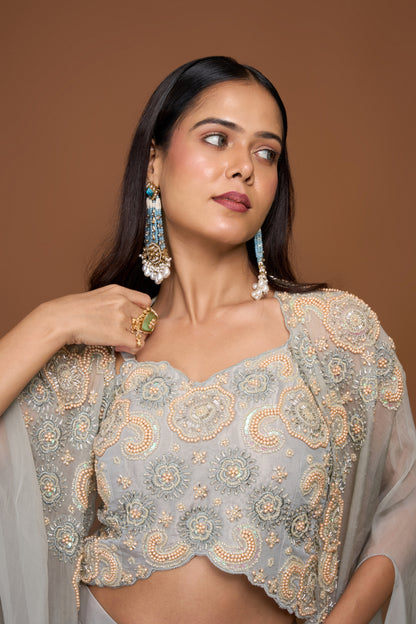 FROST BLUE CAPE AND SHARARA PANTS SET