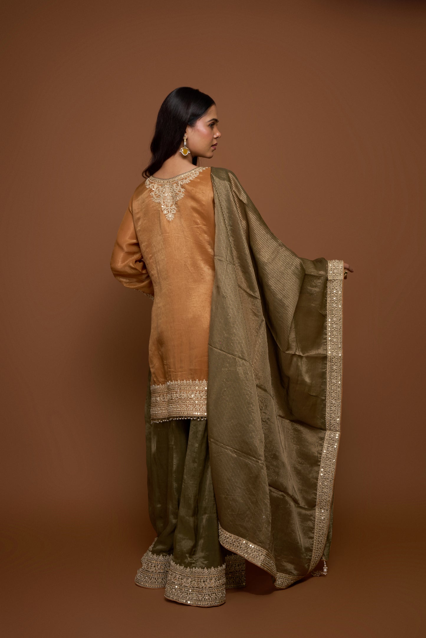 MUSTARD AND GREEN KURTA AND SHARARA SET