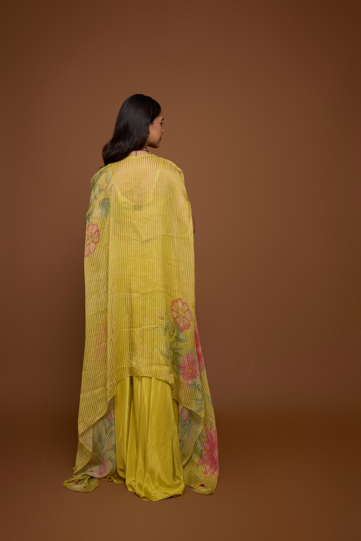 DAFFODIL YELLOW BUSTIER WITH CAPE AND PALAZZO PANTS