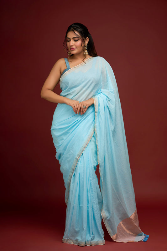 SKY BLUE LINEN SAREE