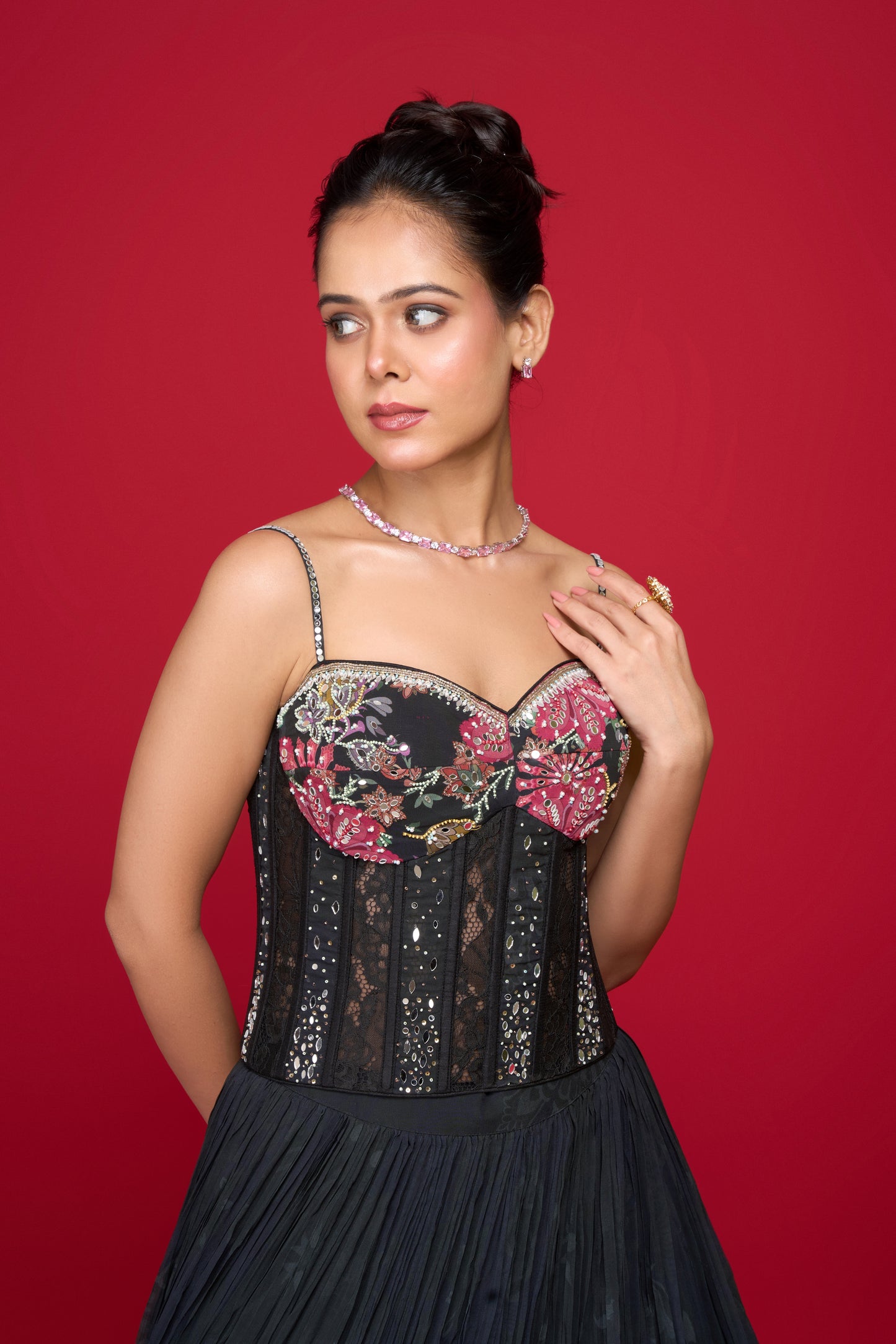 BLACK CREEP FLORAL LEHENGA