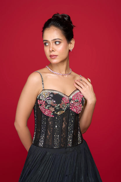 BLACK CREEP FLORAL LEHENGA