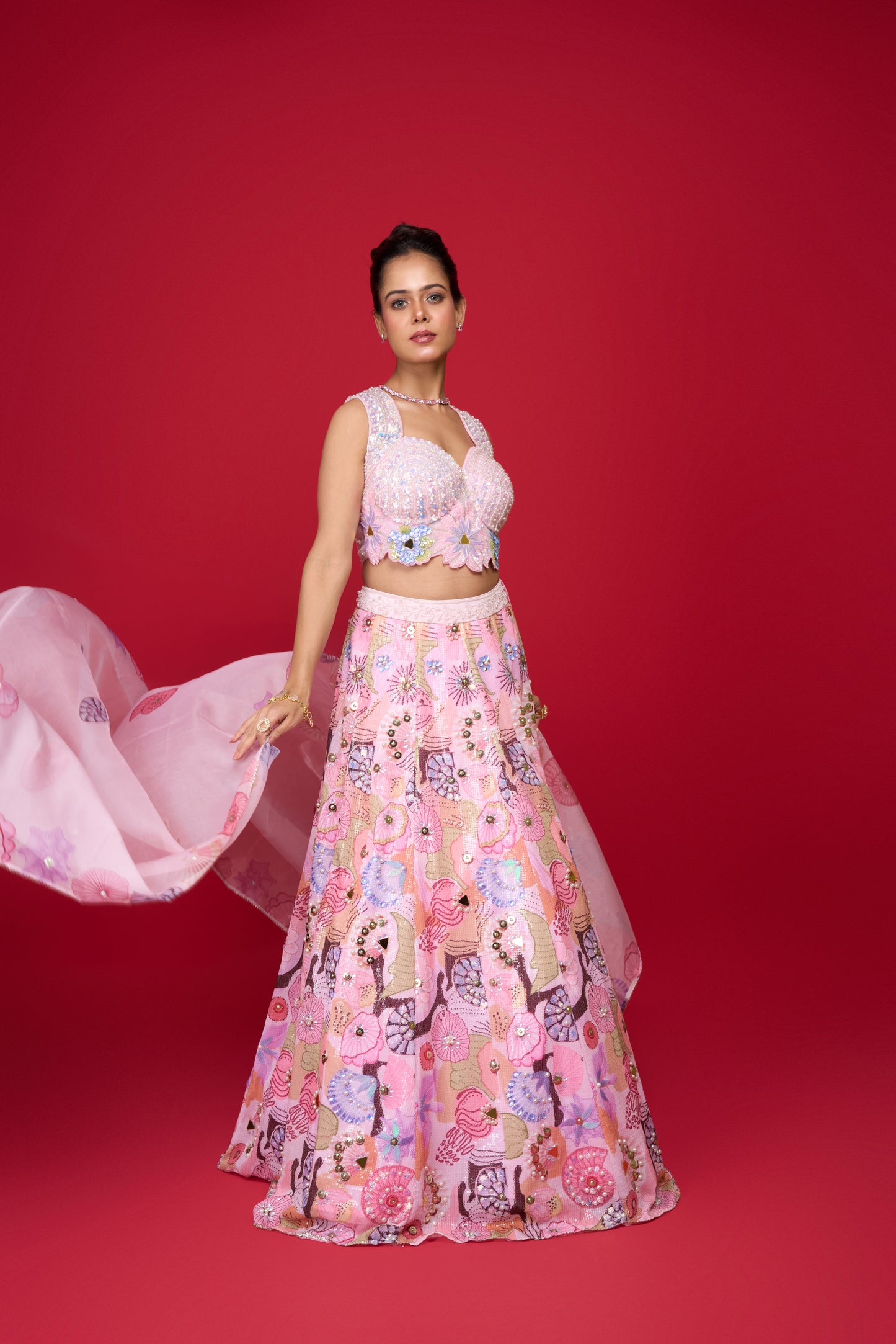 PASTEL PINK GEORGETTE SEQUIN LEHENGA