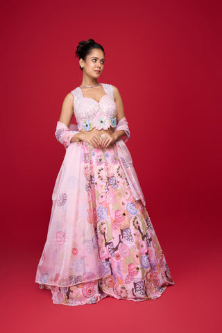 PASTEL PINK GEORGETTE SEQUIN LEHENGA alternate
