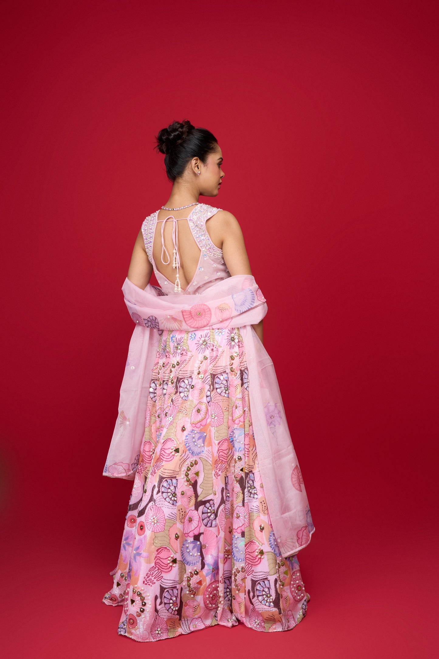 PASTEL PINK GEORGETTE SEQUIN LEHENGA