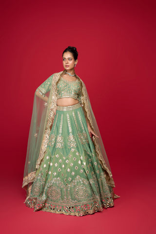 AQUA GREEN MIRROR WORK LEHENGA