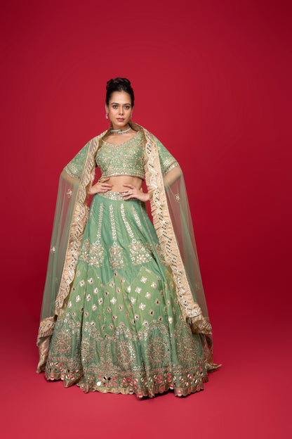 AQUA GREEN MIRROR WORK LEHENGA