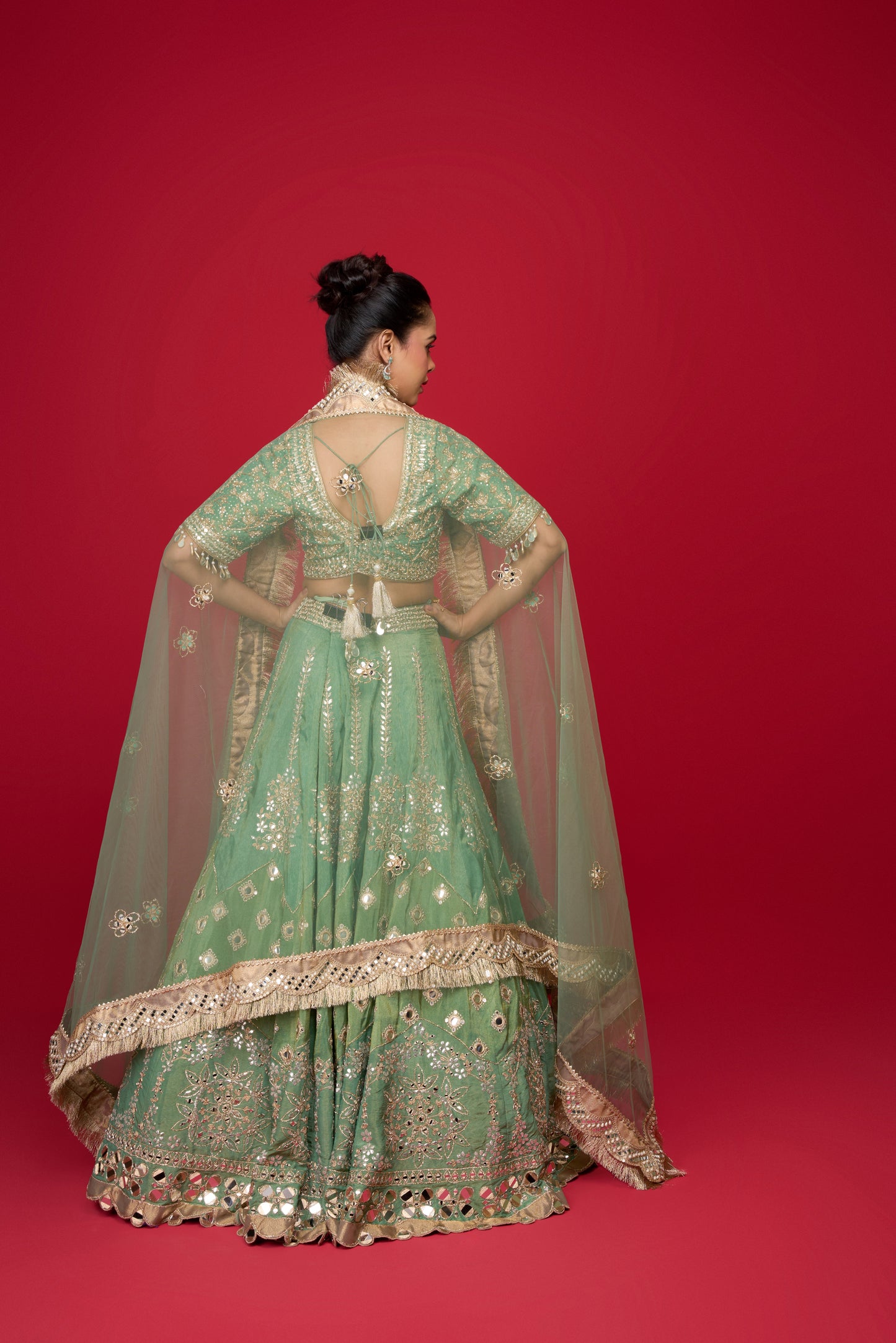 AQUA GREEN MIRROR WORK LEHENGA