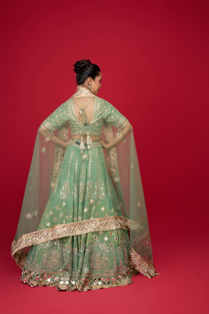 AQUA GREEN MIRROR WORK LEHENGA