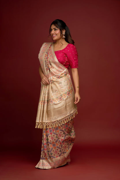 OFF WHITE TISSUE SAREE