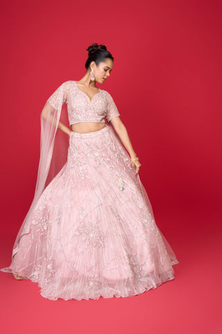 LAVENDER PINK NET LEHENGA alternate