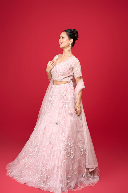 LAVENDER PINK NET LEHENGA