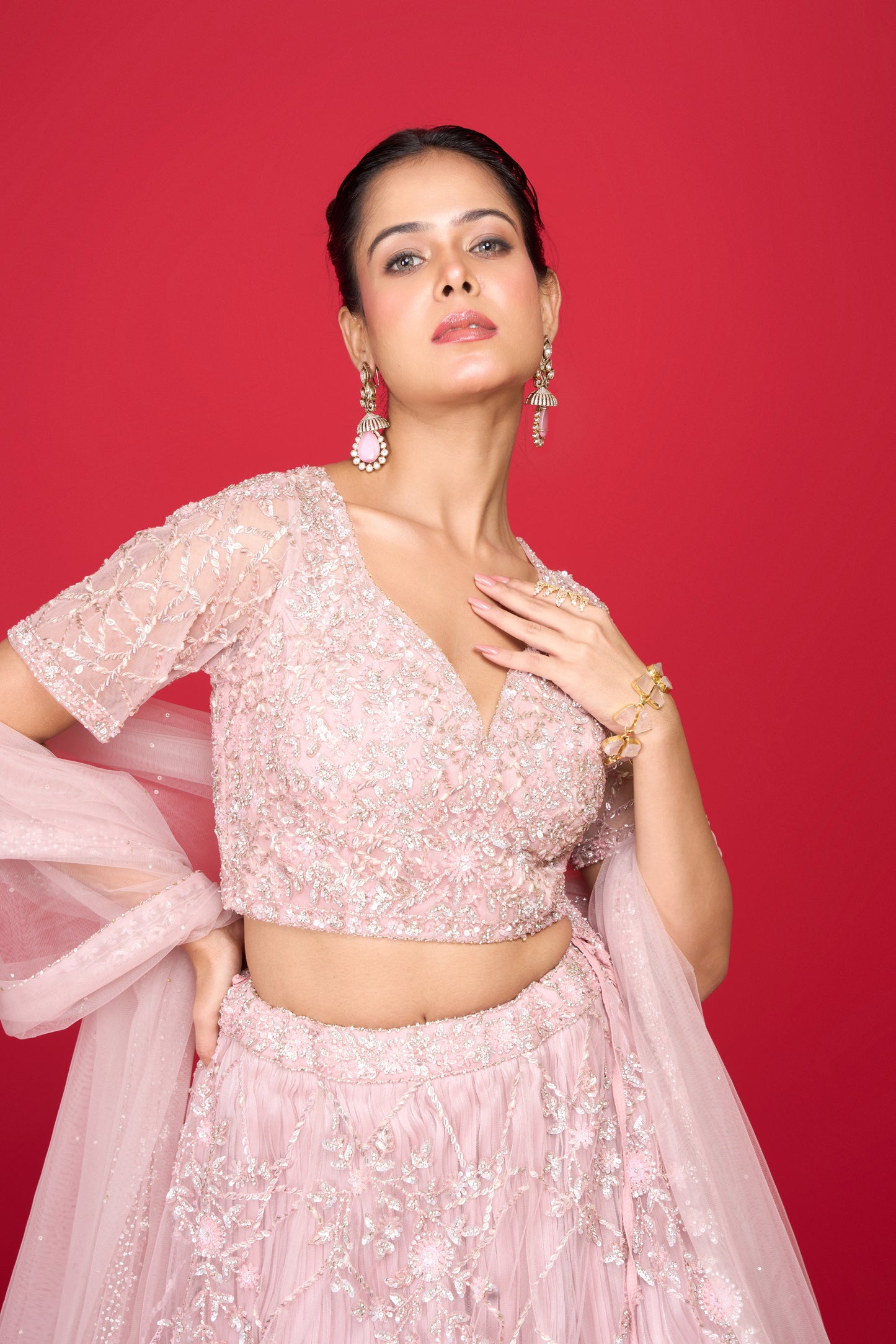 LAVENDER PINK NET LEHENGA