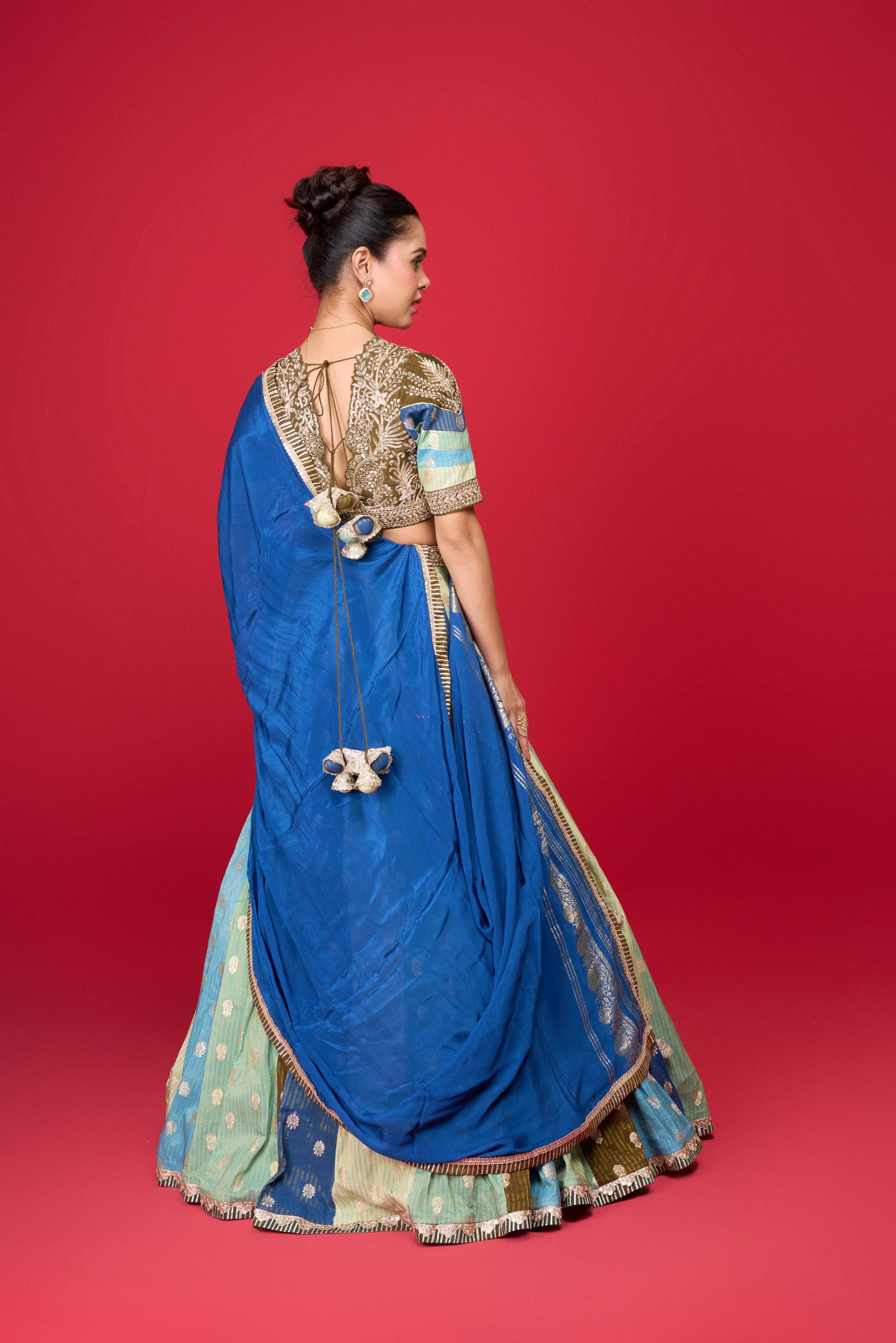 BLUE SILK LEHENGA IN MULTI KALI