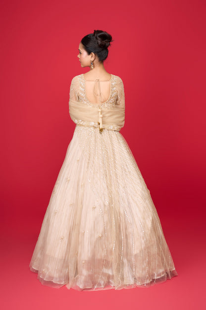 NUDE GLASS TISSUE LEHENGA