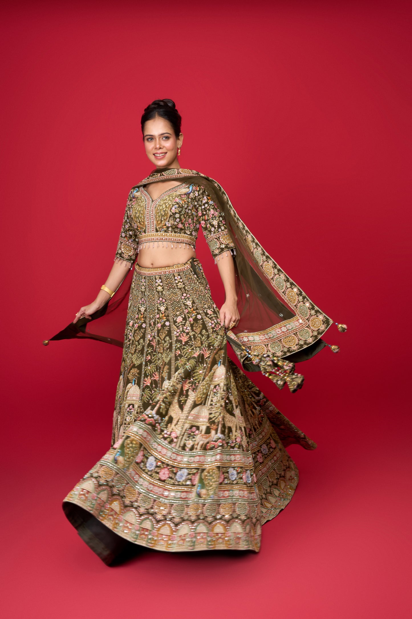 GREY PRINTED SILK LEHENGA