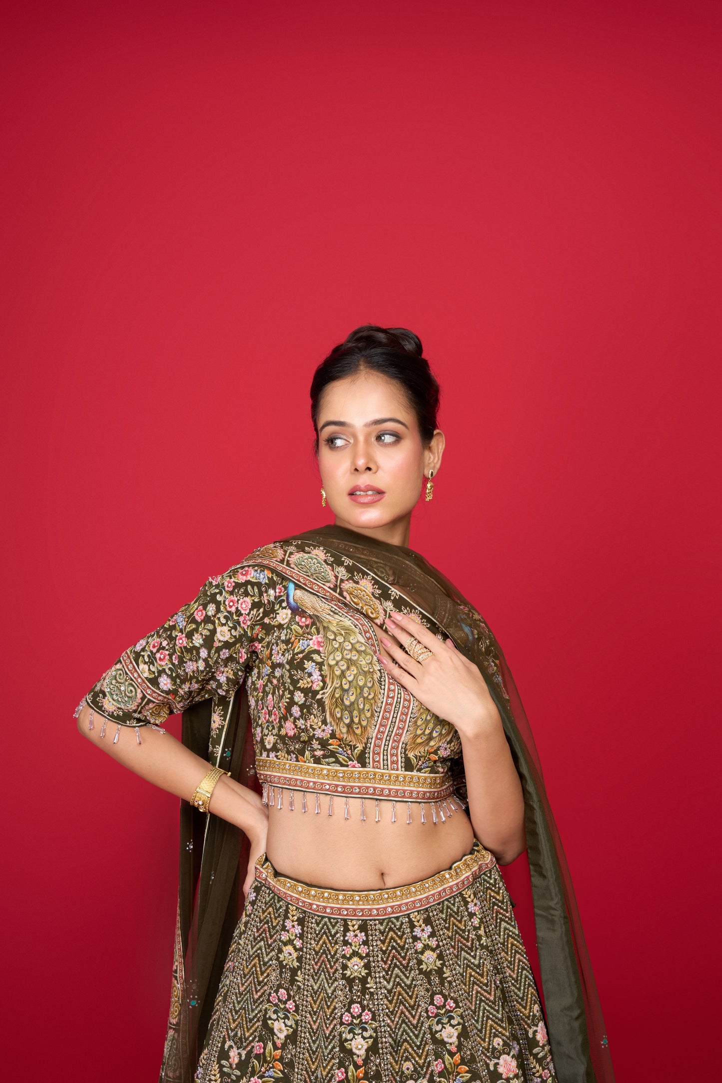 GREY PRINTED SILK LEHENGA