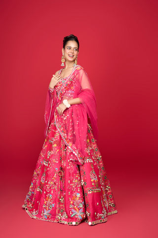 RASPBERRY PINK RAW SILK LEHENGA