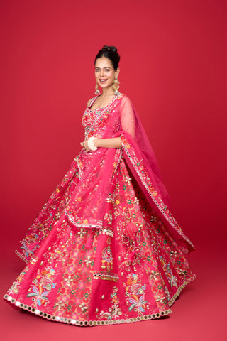 RASPBERRY PINK RAW SILK LEHENGA alternate