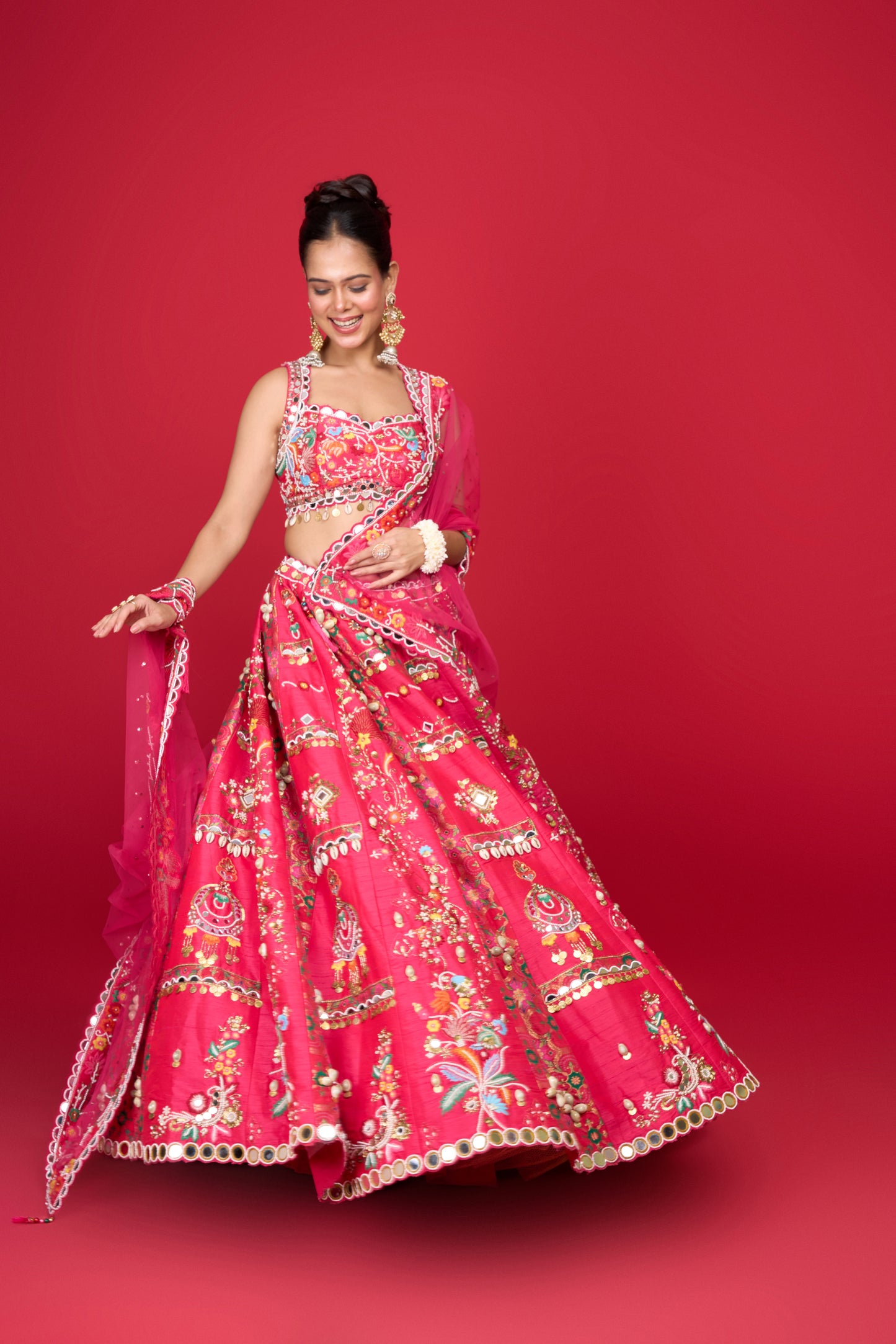 RASPBERRY PINK RAW SILK LEHENGA