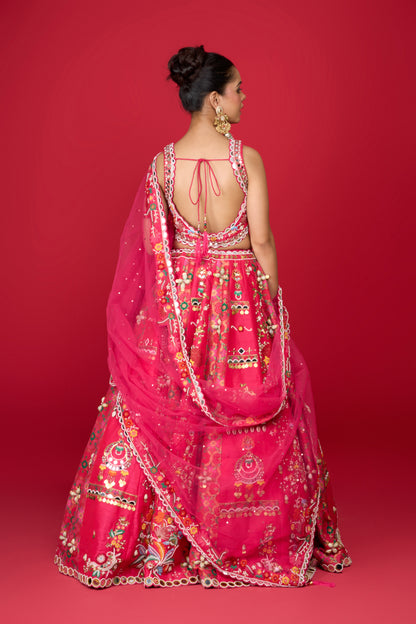 RASPBERRY PINK RAW SILK LEHENGA