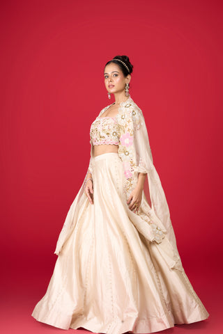CREAM SILK CAPE SET LEHENGA