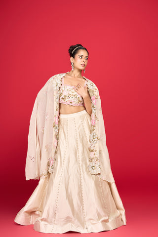 CREAM SILK CAPE SET LEHENGA alternate