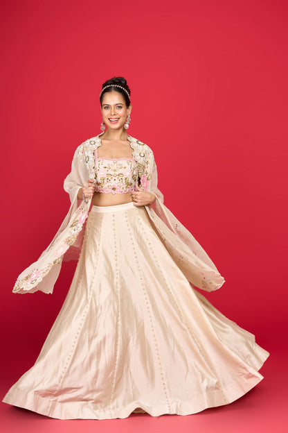 CREAM SILK CAPE SET LEHENGA