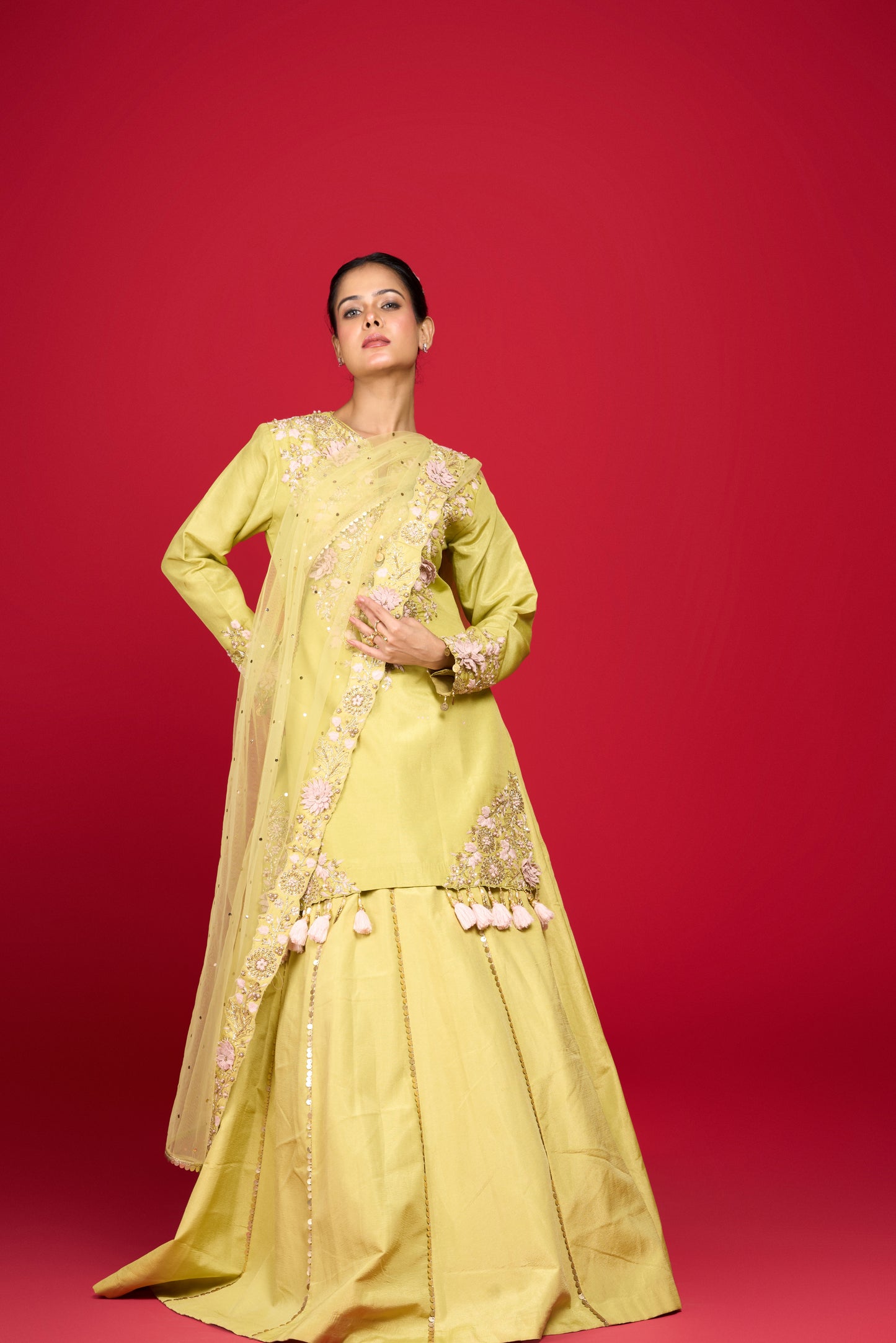 PEAR GREEN SILK LEHENGA