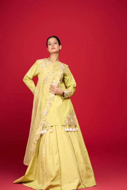 PEAR GREEN SILK LEHENGA