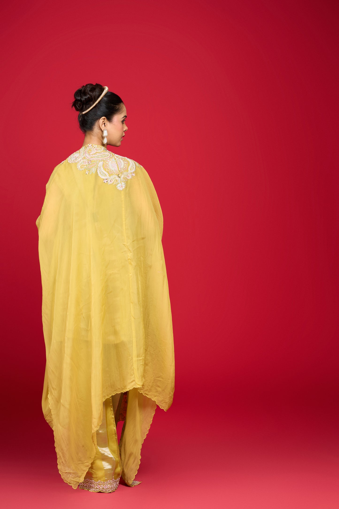 PEAR GREEN KURTA WITH CAPE AND PANTS SET