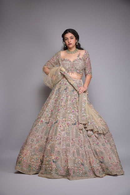 HAZELNUT EMBROIDERY NET LEHENGA