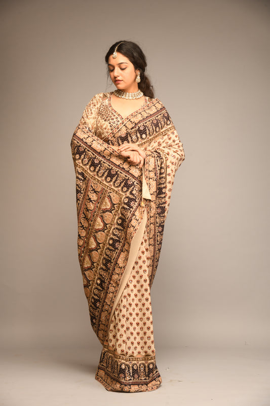 CARAMEL PRINTED SAREE