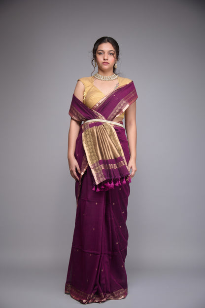 DARK MAGENTA LINEN SAREE