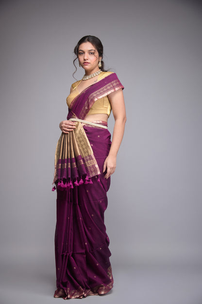 DARK MAGENTA LINEN SAREE