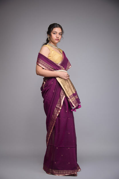 DARK MAGENTA LINEN SAREE