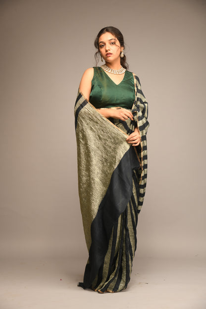 BLACK AND GOLD STRIPED SAREE