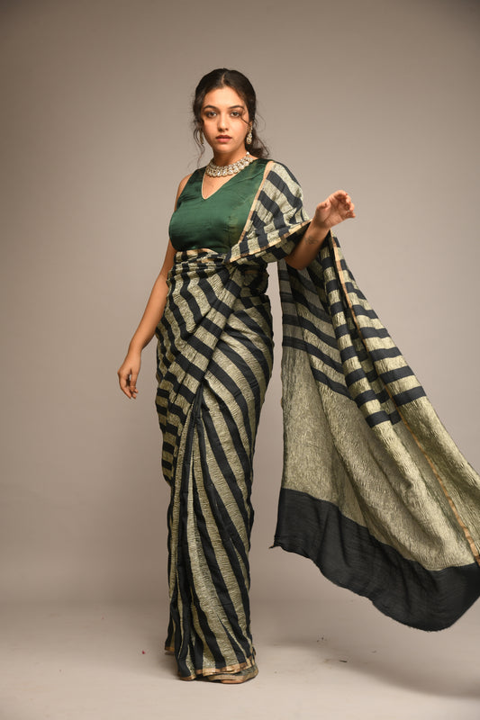 BLACK AND GOLD STRIPED SAREE