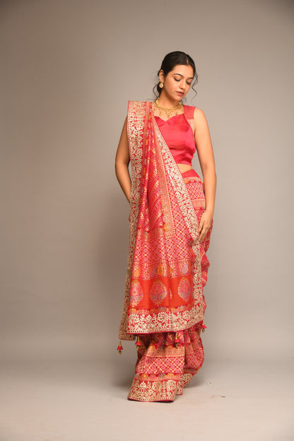 PINK BANDHEJ EMBROIDERED SAREE