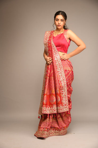 PINK BANDHEJ EMBROIDERED SAREE