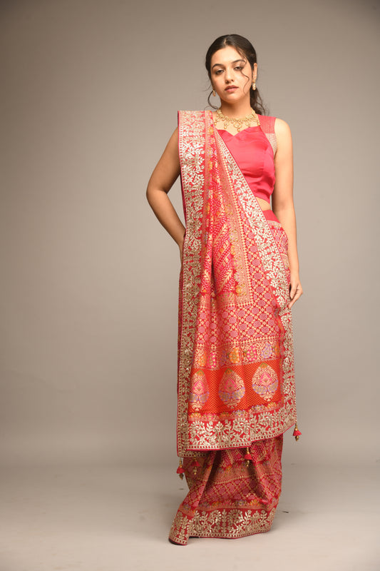 PINK BANDHEJ EMBROIDERED SAREE