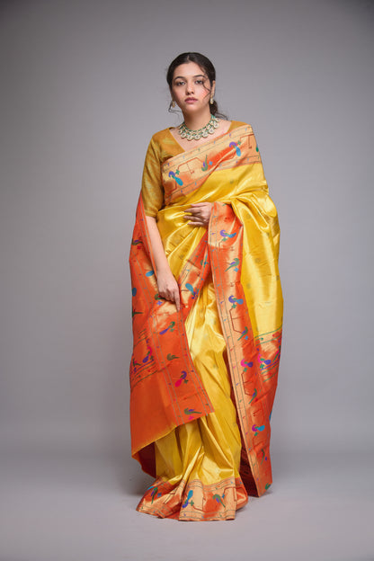 HONEY YELLOW PAITHANI SILK SAREE