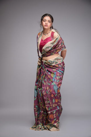 PURPLE TUSSAR SILK KALAMKARI SAREE alternate
