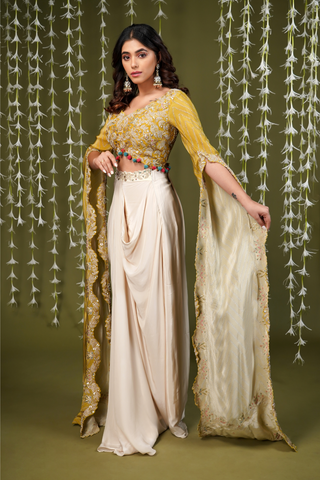 BISCOTTI YELLOW & WHITE INDO-WESTERN SET