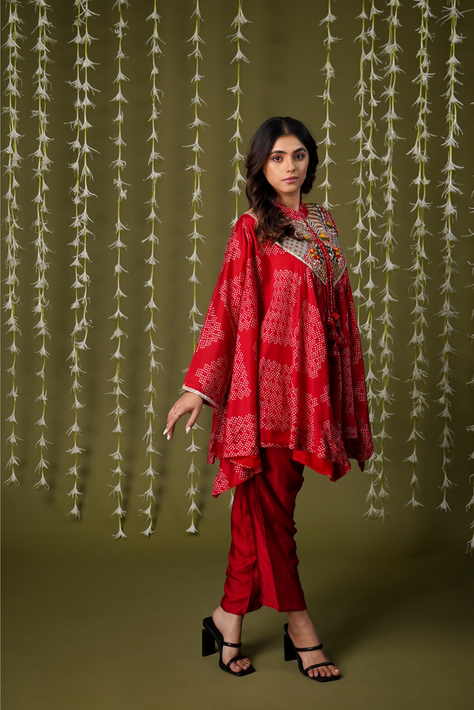 ROSE RED INDO-WESTERN EMBROIDERED SET